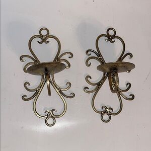 Antique Brass Wall Candle Sconces - Pair